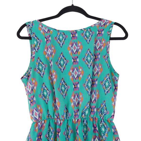 Womens Medium Flowy Dress Green Tribal Pattern Sleeveless Scoop Neck Espresso - Picture 5 of 9